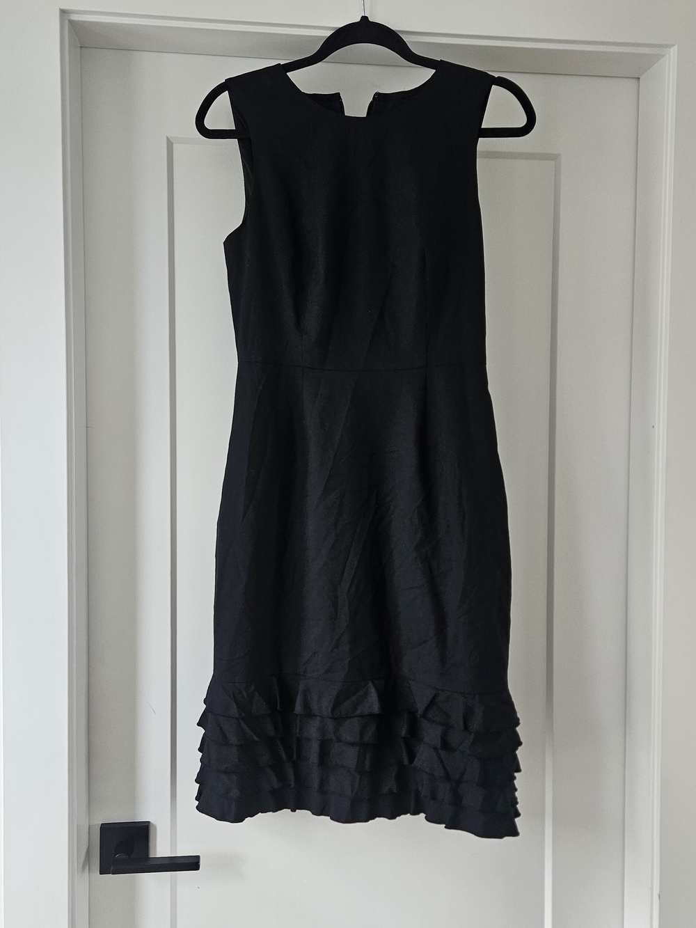J. Crew Black Sleeveless Ruffle Hem Sheath Dress Wool Size 4